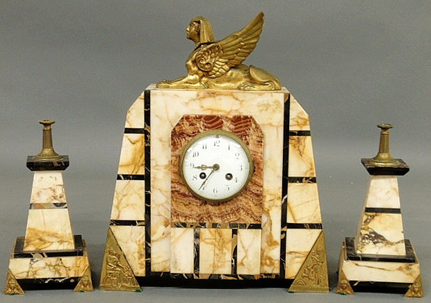 Marble Egyptian mantel clock with