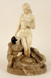 MARBLE FIGURAL GROUP PIERROT &