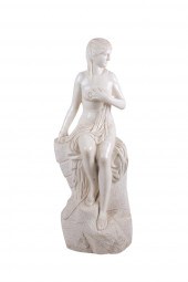 MARBLE FIGURE OF A SEATED WOMA