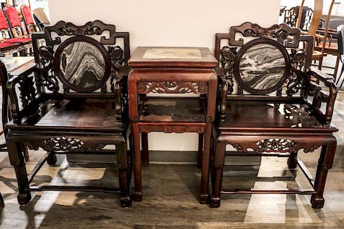 MARBLE INLAY ROSEWOOD CHAIRS &