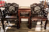 MARBLE INLAY ROSEWOOD CHAIRS &