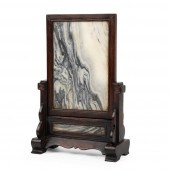 MARBLE-INSET HARDWOOD TABLE SC
