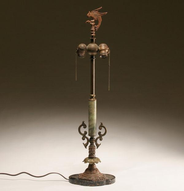 Marble stem table lamp with phoenix