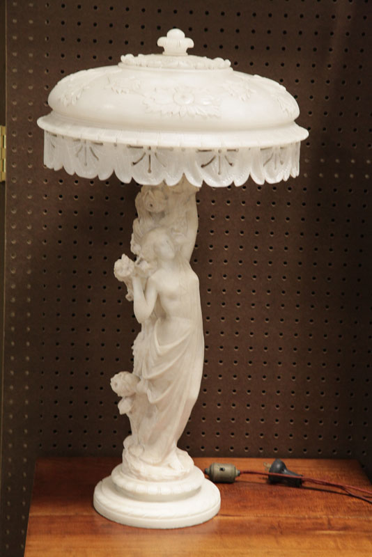 MARBLE TABLE LAMP. Figural  white