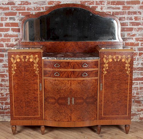 MARBLE TOP ART NOUVEAU BURL WOOD