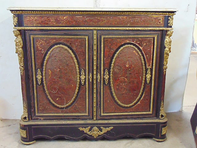 MARBLE TOP BOULLE INLAID CABINET,