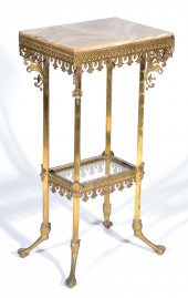 MARBLE TOP BRASS SIDE TABLE, F