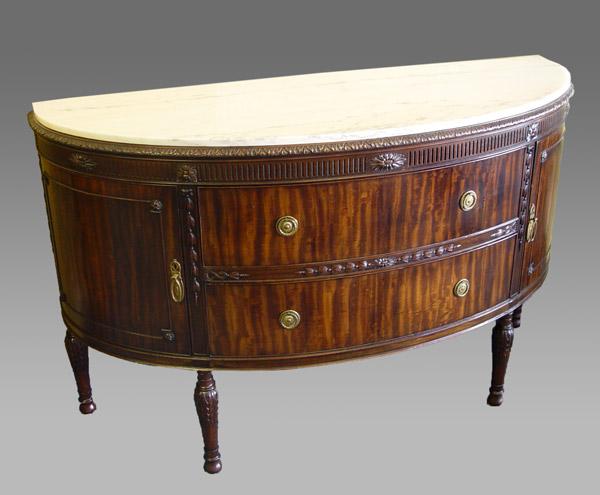MARBLE TOP DEMI-LUNE SIDEBOARD: