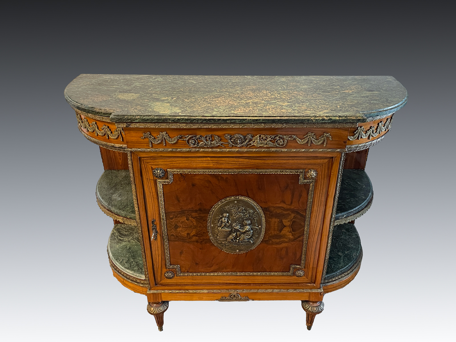 MARBLE TOP DEMILUNE CABINET: