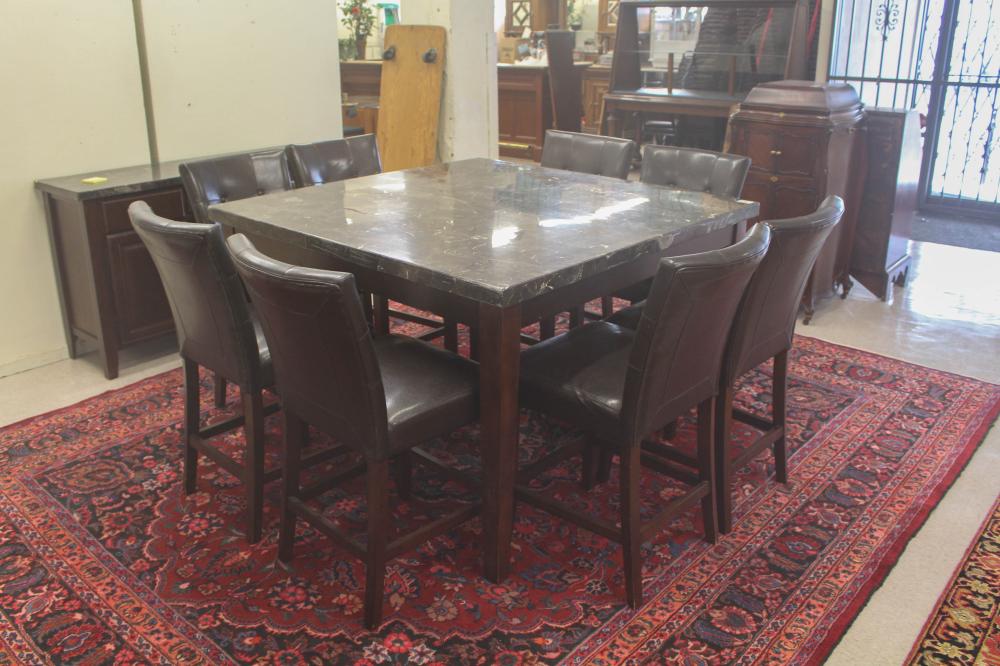 MARBLE-TOP DINING TABLE, EIGHT