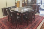 MARBLE-TOP DINING TABLE, EIGHT