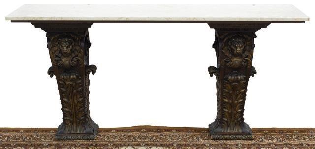 MARBLE-TOP DOUBLE PEDESTAL LION