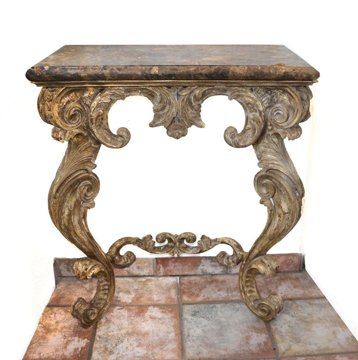 MARBLE TOP FOYER TABLE: Brown