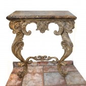 MARBLE TOP FOYER TABLE: Brown