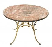 MARBLE-TOP GILT IRON ROUND CEN