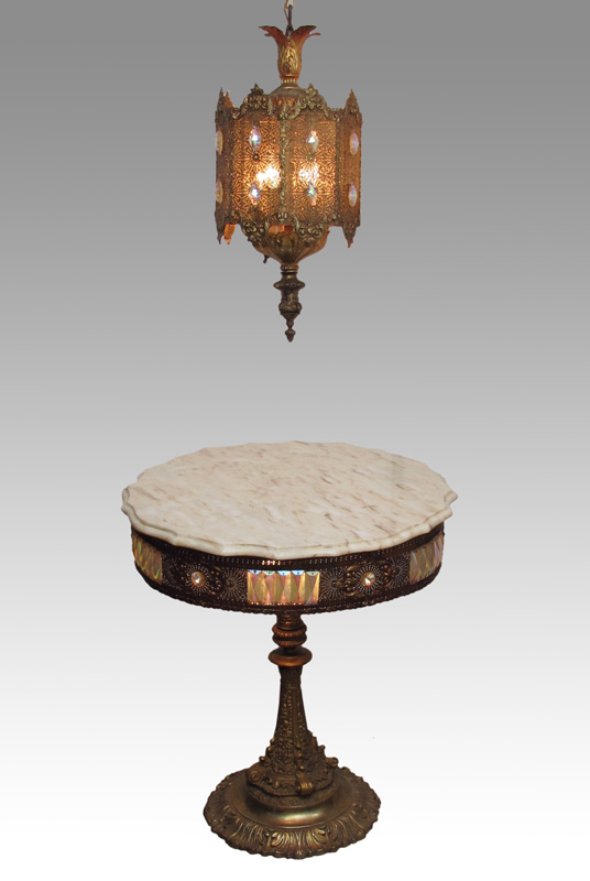 MARBLE TOP GILT TABLE AND HANGING