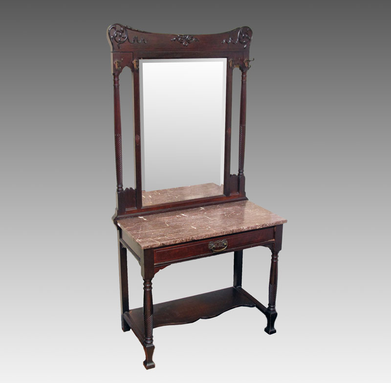 MARBLE TOP HALL TREE: Carved and
