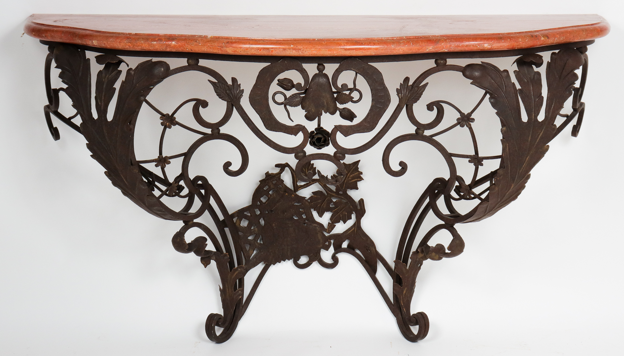 MARBLE TOP MOUNTED WROUGHT IRON