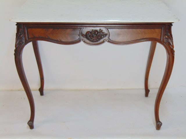 MARBLE TOP SINGLE DRAWER HALL TABLE
