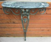 MARBLE-TOP WROUGHT IRON CONSOL