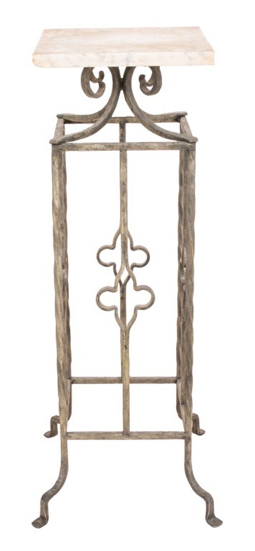 MARBLE & WROUGHT IRON PEDESTAL /