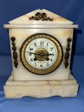 MARBLE/ALABASTER MANTEL CLOCK,
