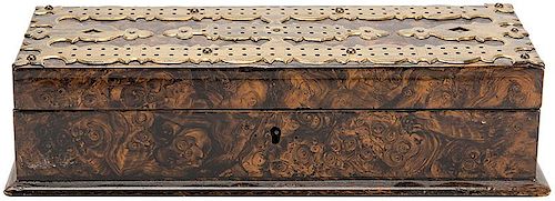 MARBLED WOOD AND BRASS CRIBBAGE