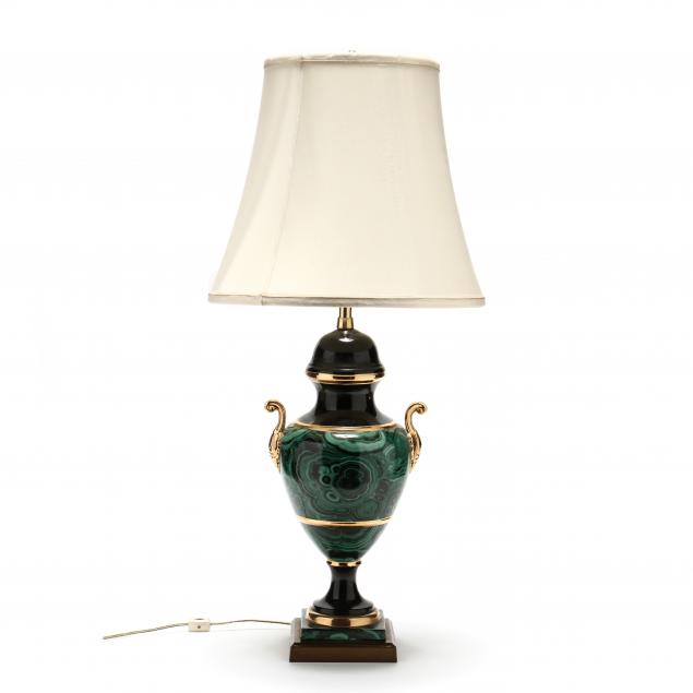 MARBRO, FAUX MALACHITE URN TABLE