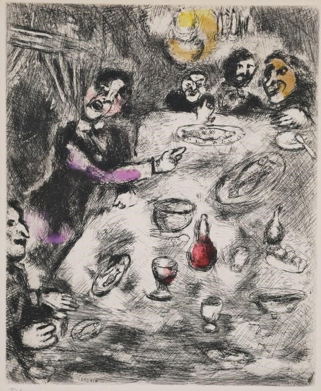 MARC CHAGALL, HAND COLORED ETCHING,