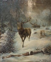 MARCEL COLIN, ELK IN SNOWSTORM