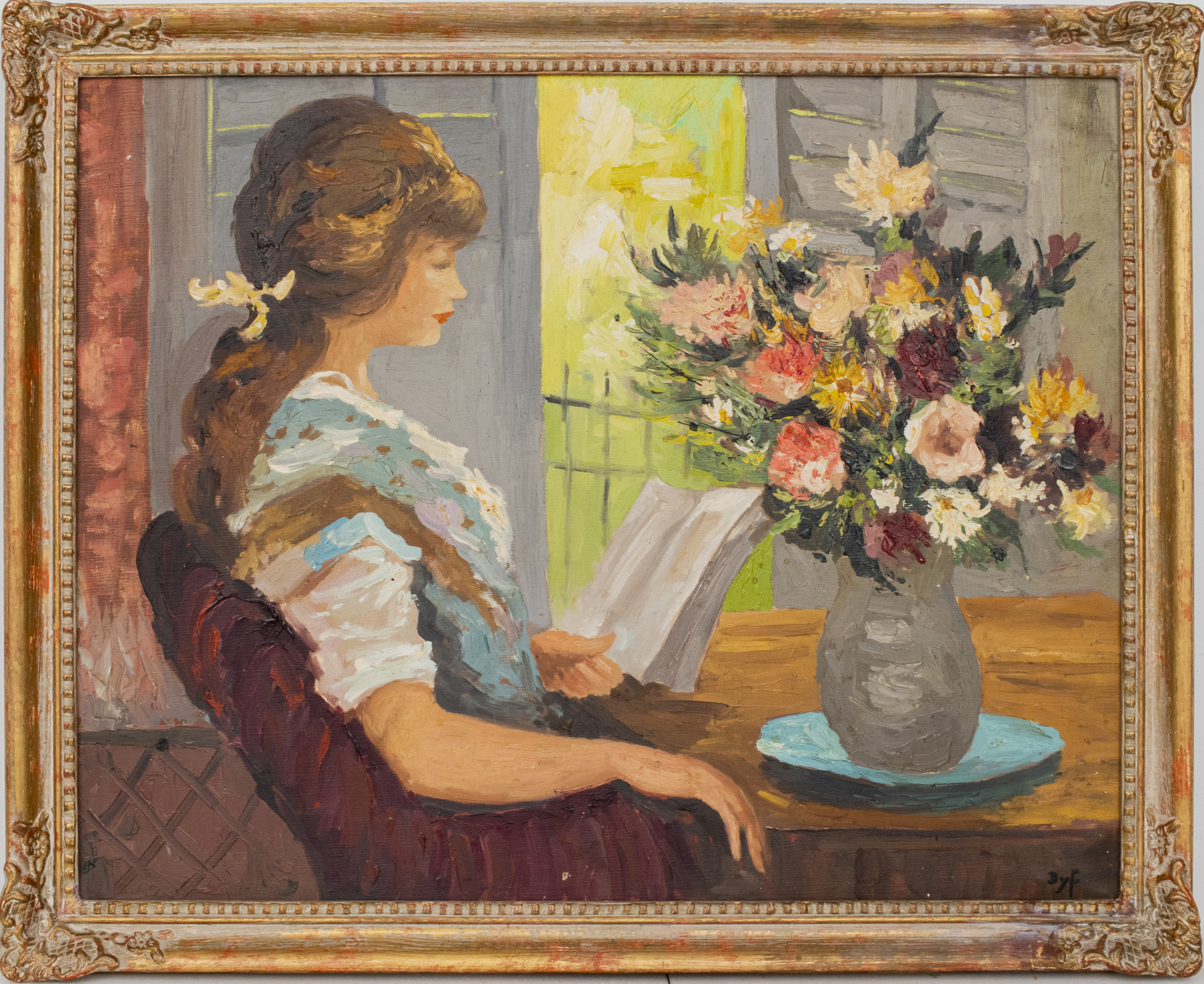 MARCEL DYF "WOMAN READING" OIL ON