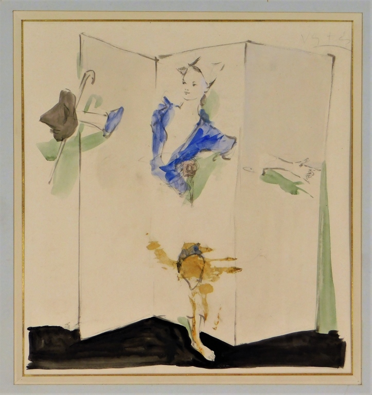 MARCEL VERTES WC PAINTING OF FEMALE