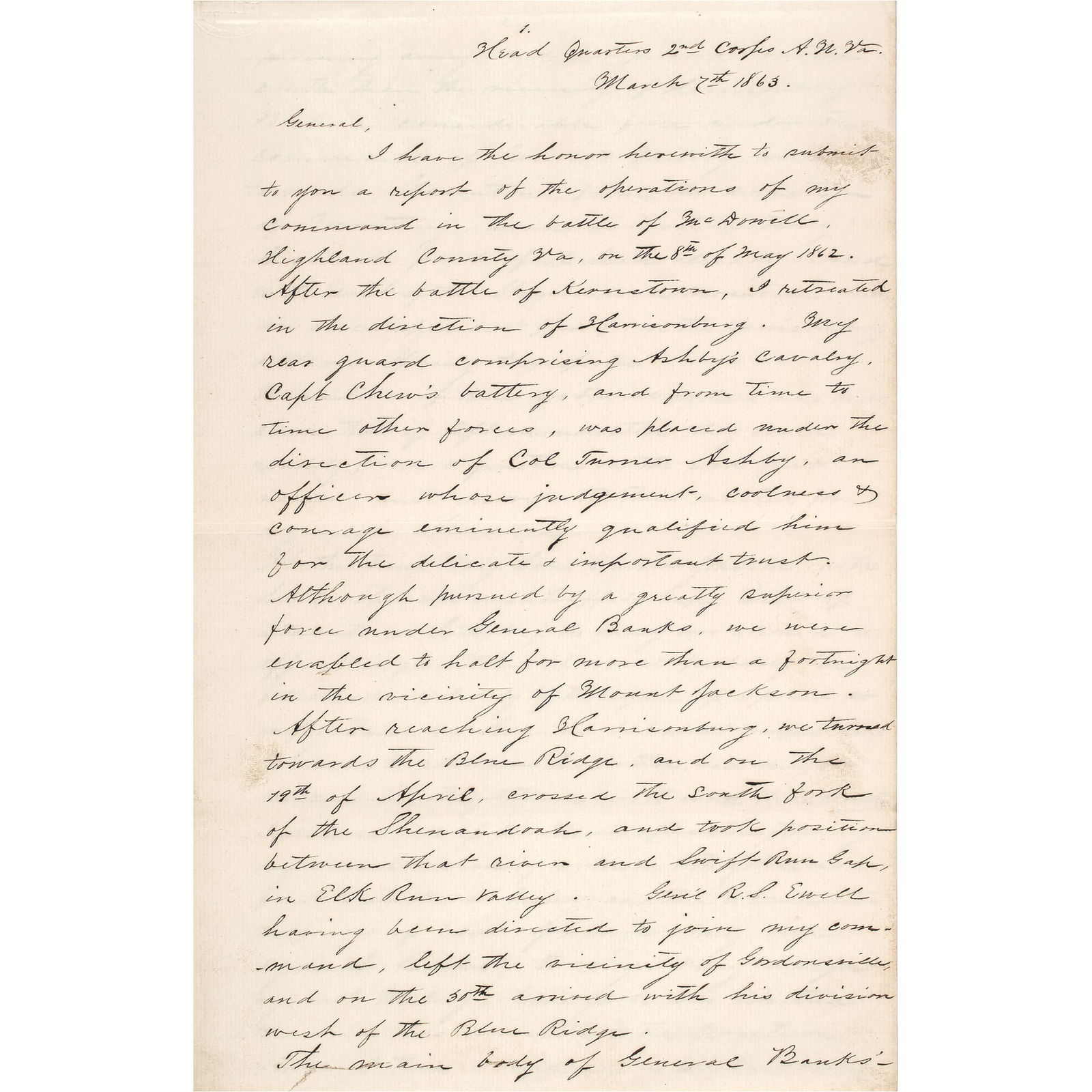 MARCH 1863 STONEWALL JACKSON'S