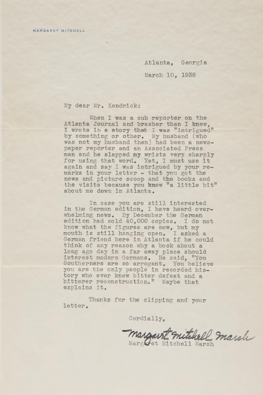 MARGARET MITCHELL SIGNED LETTER,