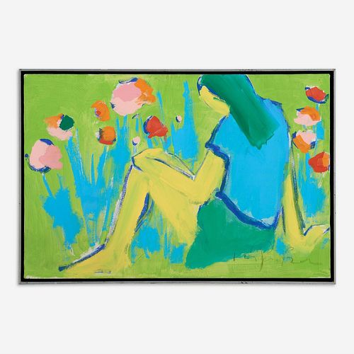 MARGE PARKER SEATED AMONG FLOWERS