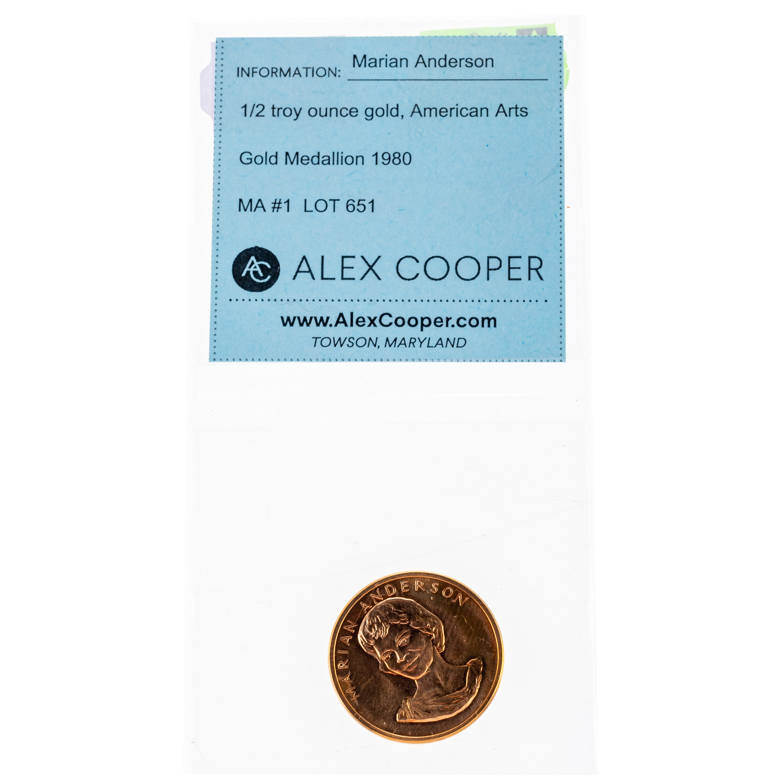 MARIAN ANDERSON 1/2 TROY OZ GOLD