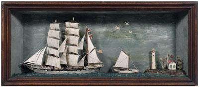 Marine diorama, three-masted