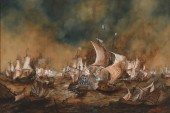 MARITIME BATTLE PAINTING DEPIC