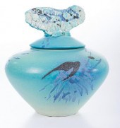 MARK HINES POTTERY URN WITH LI