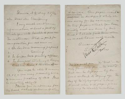 Mark Twain dual-signed letter,
