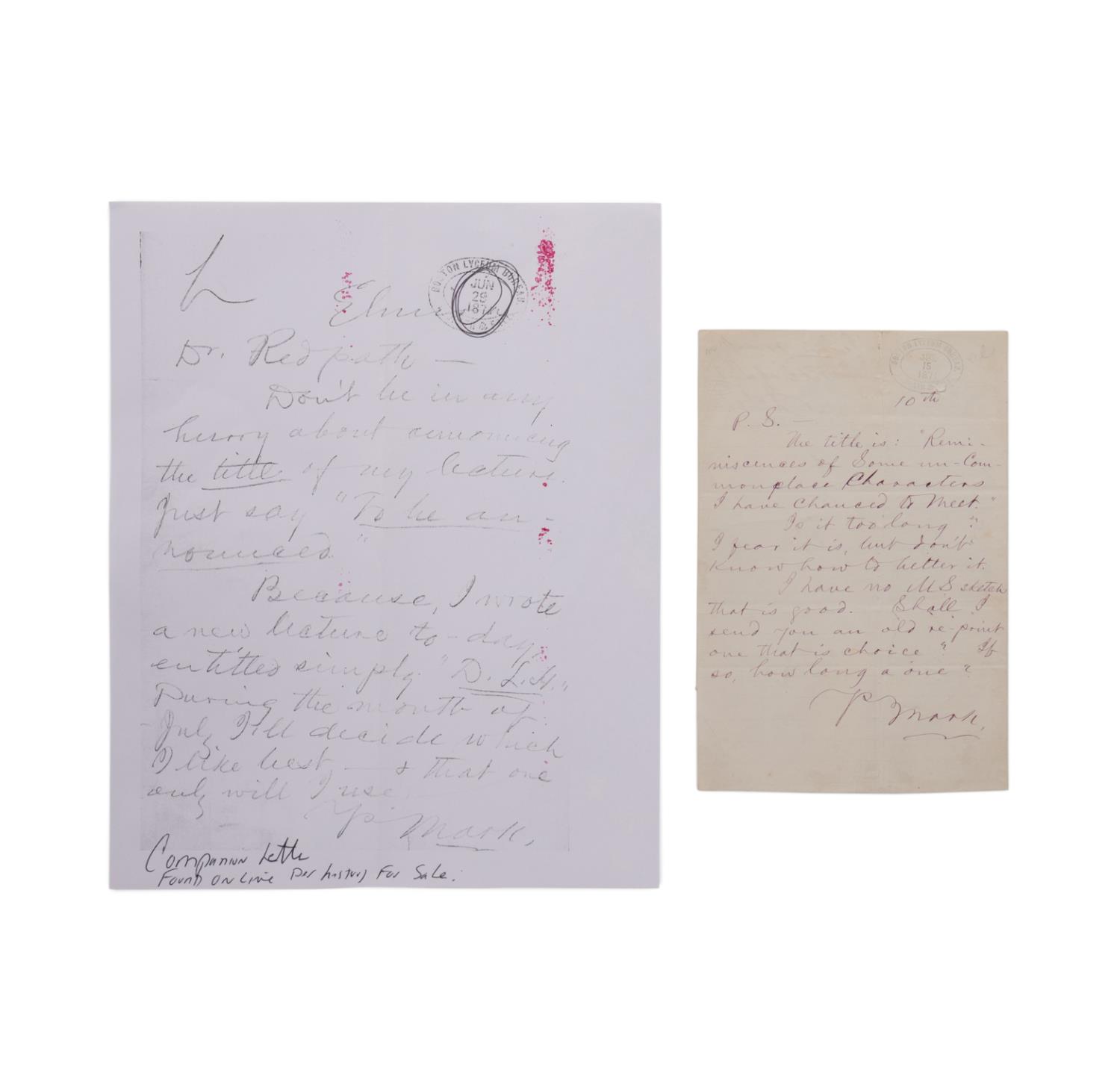 MARK TWAIN LETTER TO BOSTON