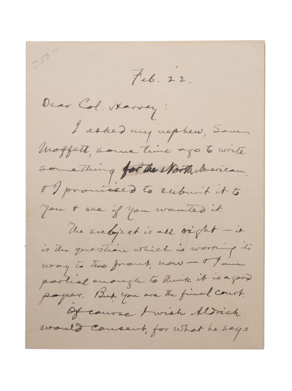 MARK TWAIN SIGNED LETTER TO COLONEL