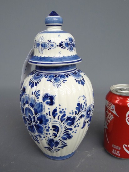 Marked Delft jar with lid. 10'' Ht.