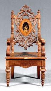 Marquetry inlaid burlwood armc