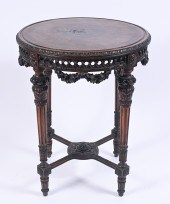 MARQUETRY INLAID CARVED TABLE: