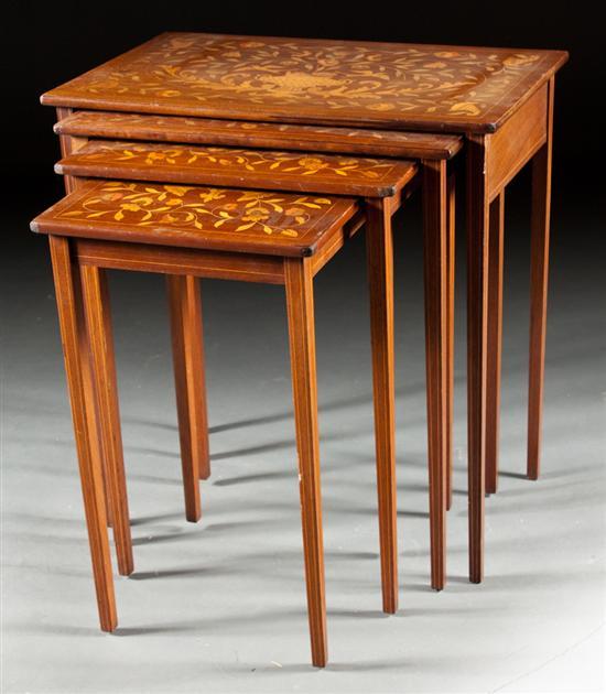 Marquetry inlaid mahogany nest of