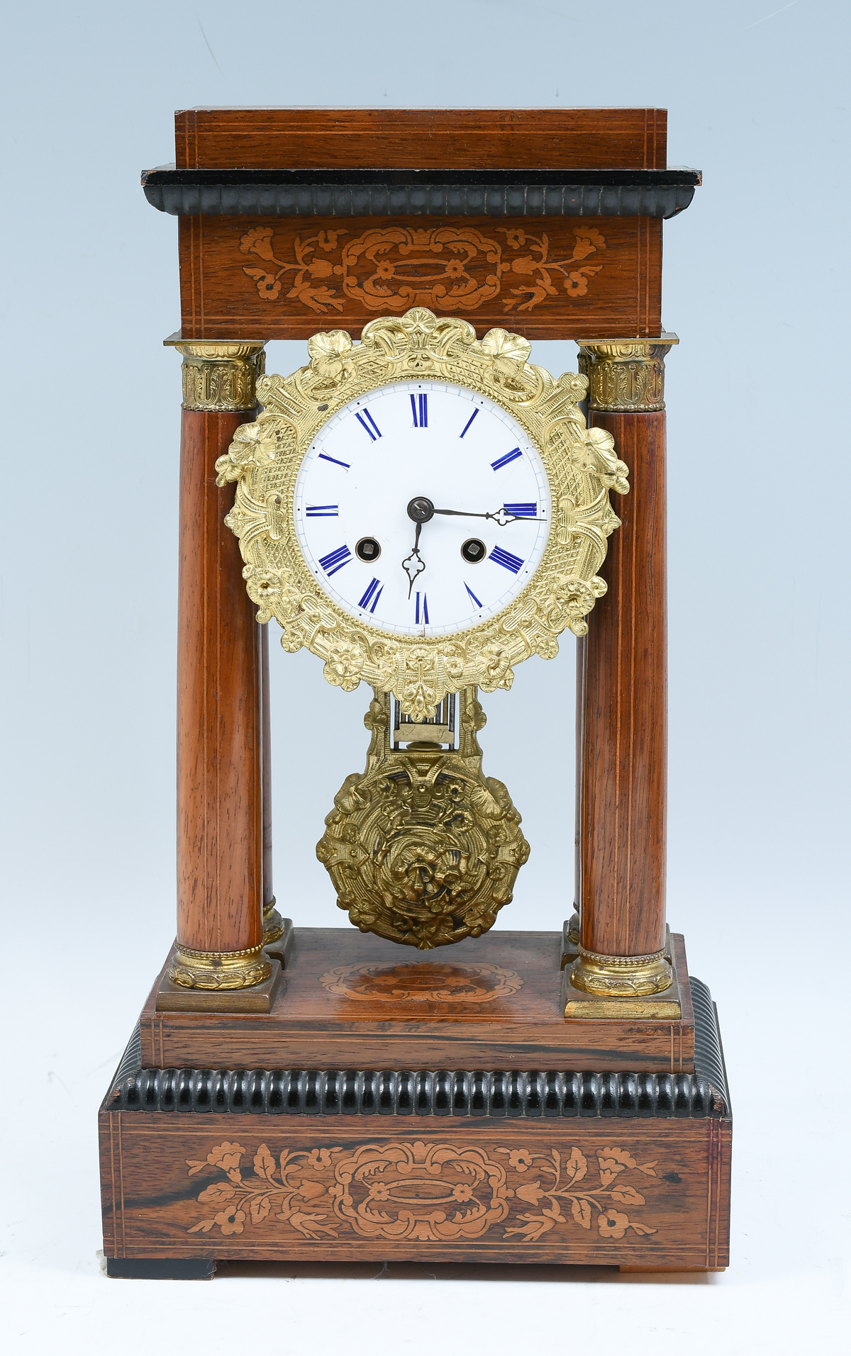 MARQUETRY INLAID PORTICO CLOCK: