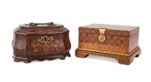 MARQUETRY INLAID TEA CADDY AND