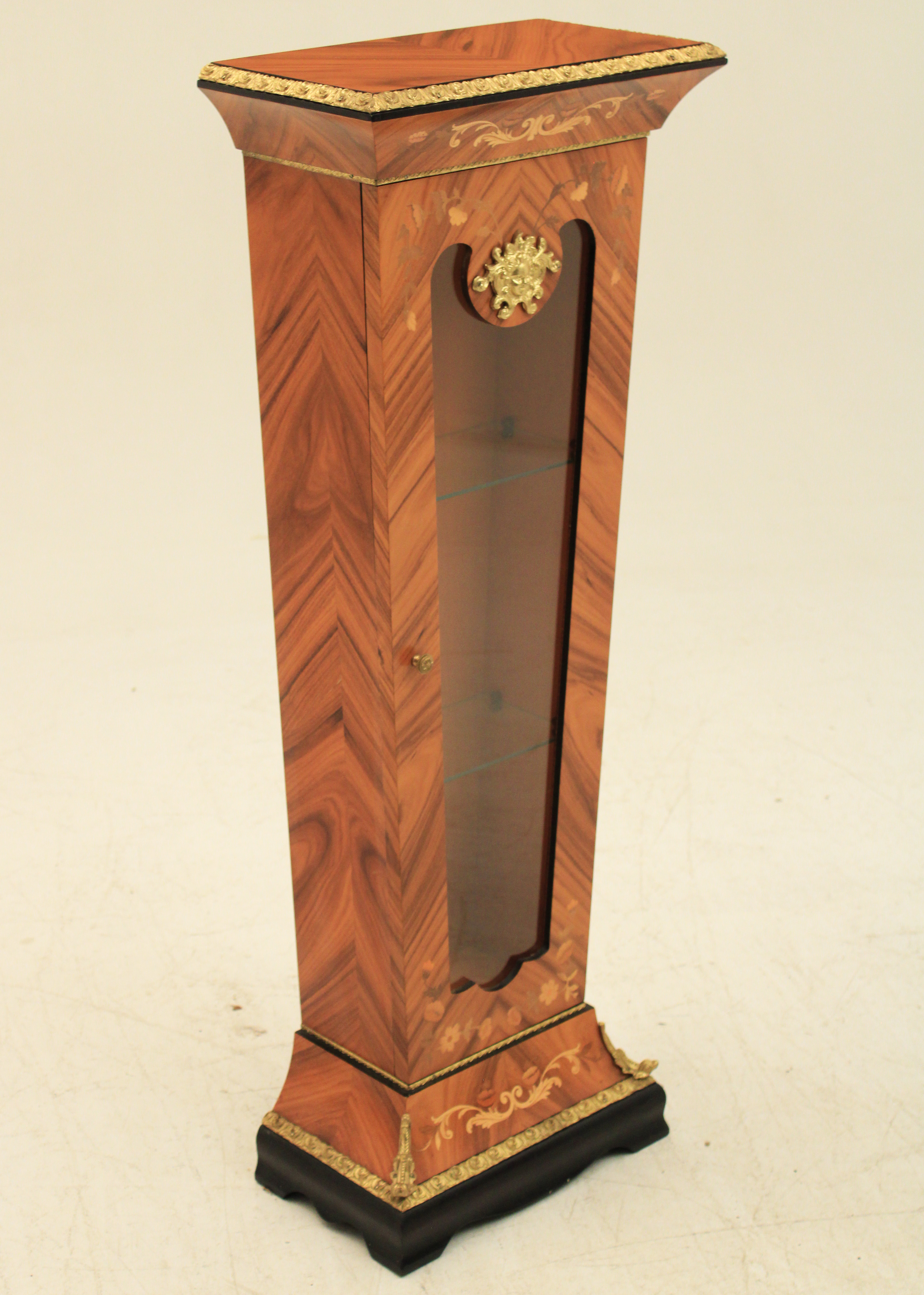 MARQUETRY INLAID VITRINE PEDESTAL