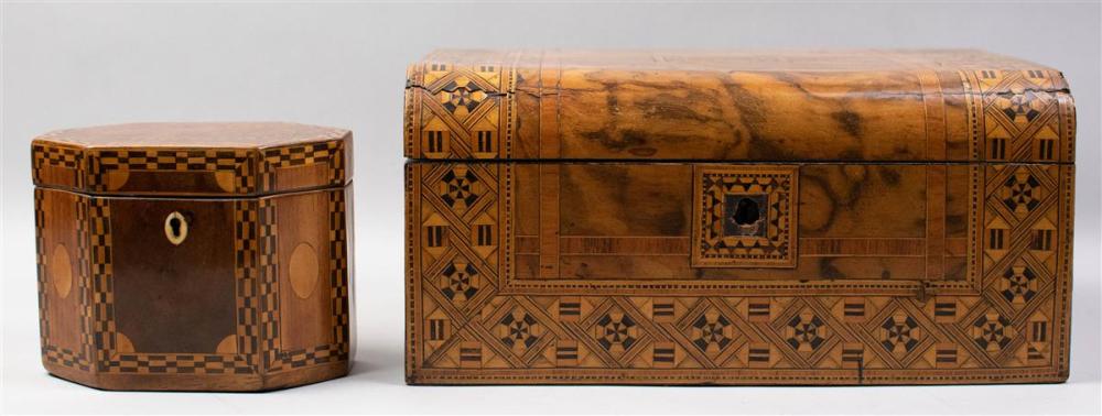 MARQUETRY SEWING BOX AND